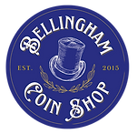 Bellingham Coin Shop's logo, a blue circle design featuring the white outline of a top hat.