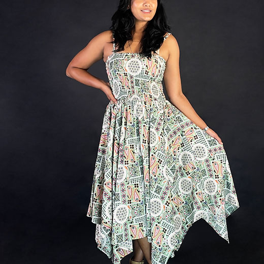 knee length dresses for ladies Striped Oatmeal Floral Maxi Dress with Split Neck & Puff Sleeves main image 0