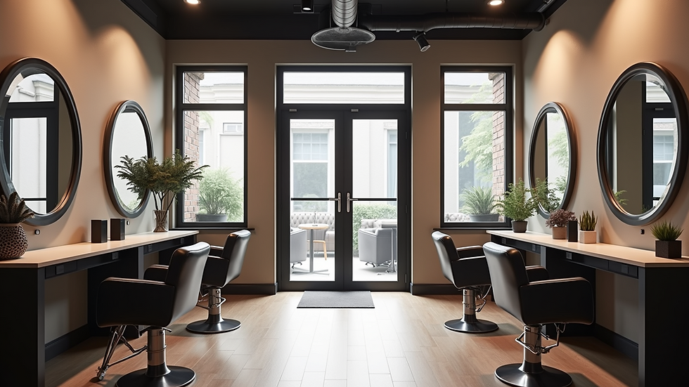 High angle view of a modern hair salon interior