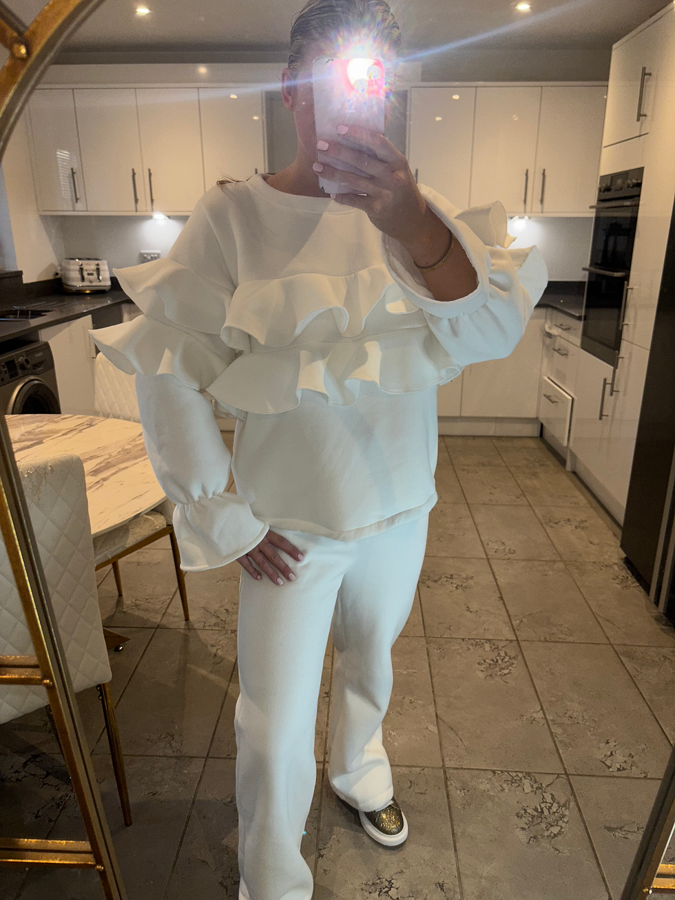 Thumbnail: WHITE RUFFLE TROUSER SET