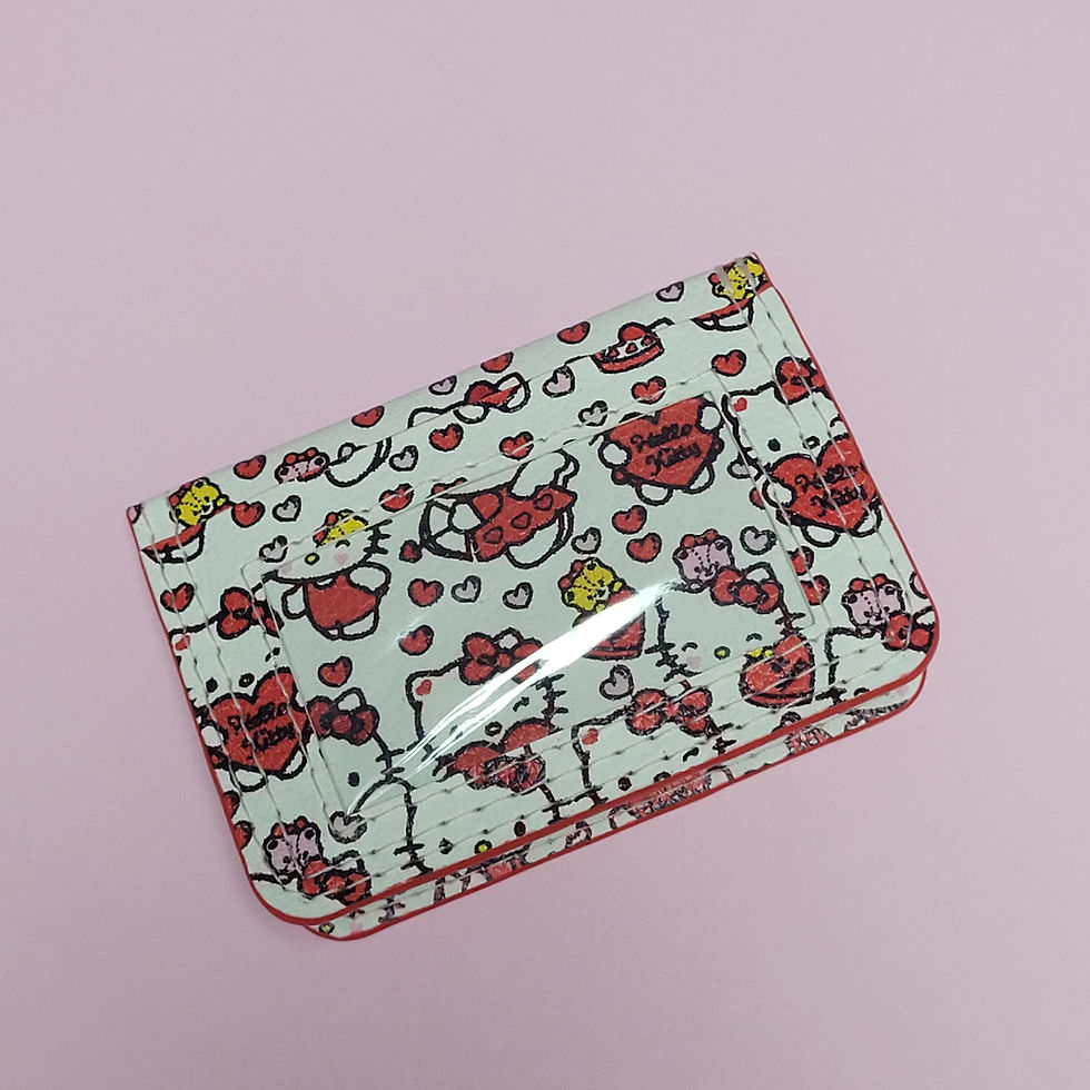 Thumbnail: Bifold Slim Wallet with ID Window - White Valentine's Kitties