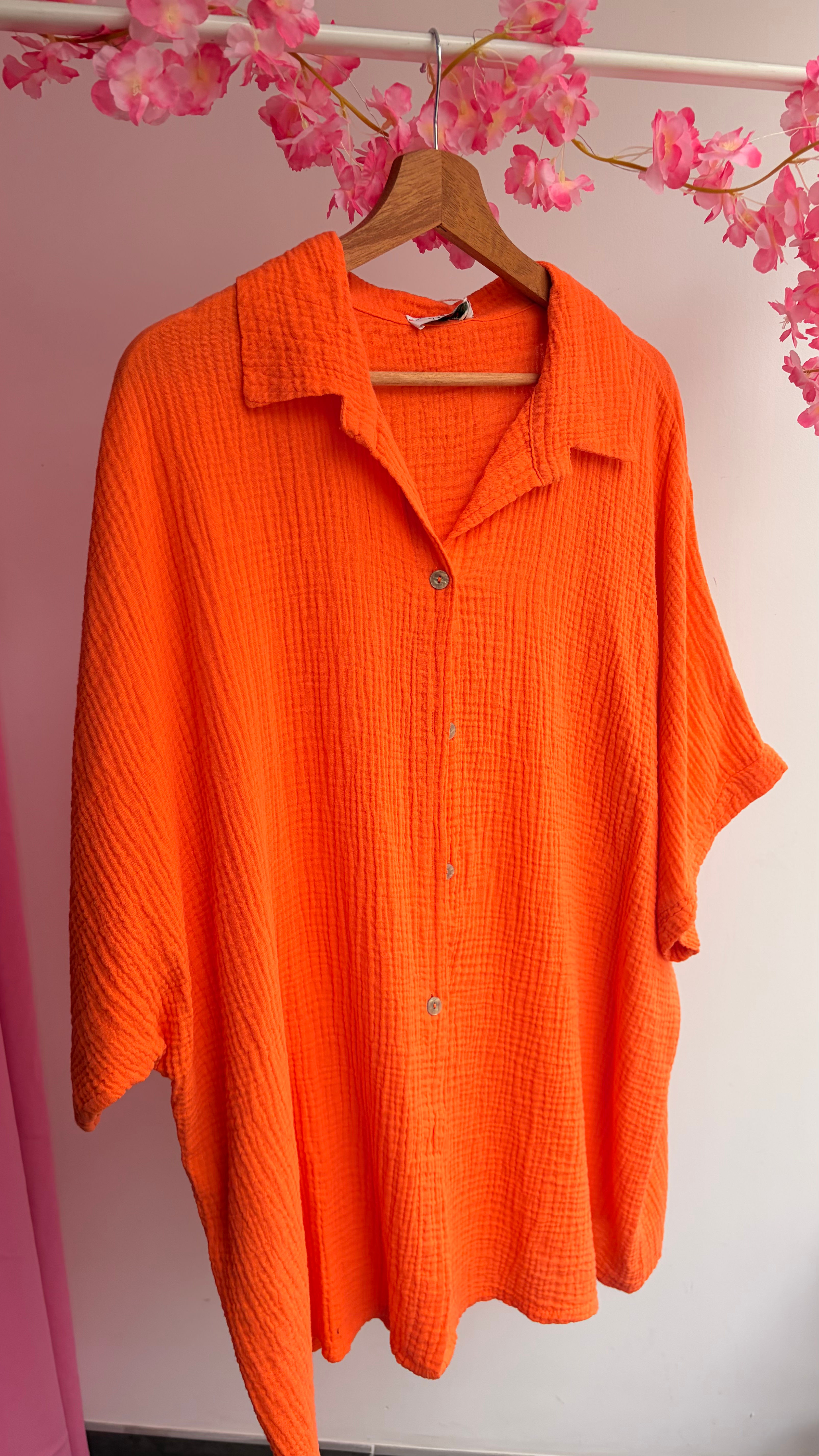🧡 Chemise oversize en gaze de coton orange– Grande taille 🌺