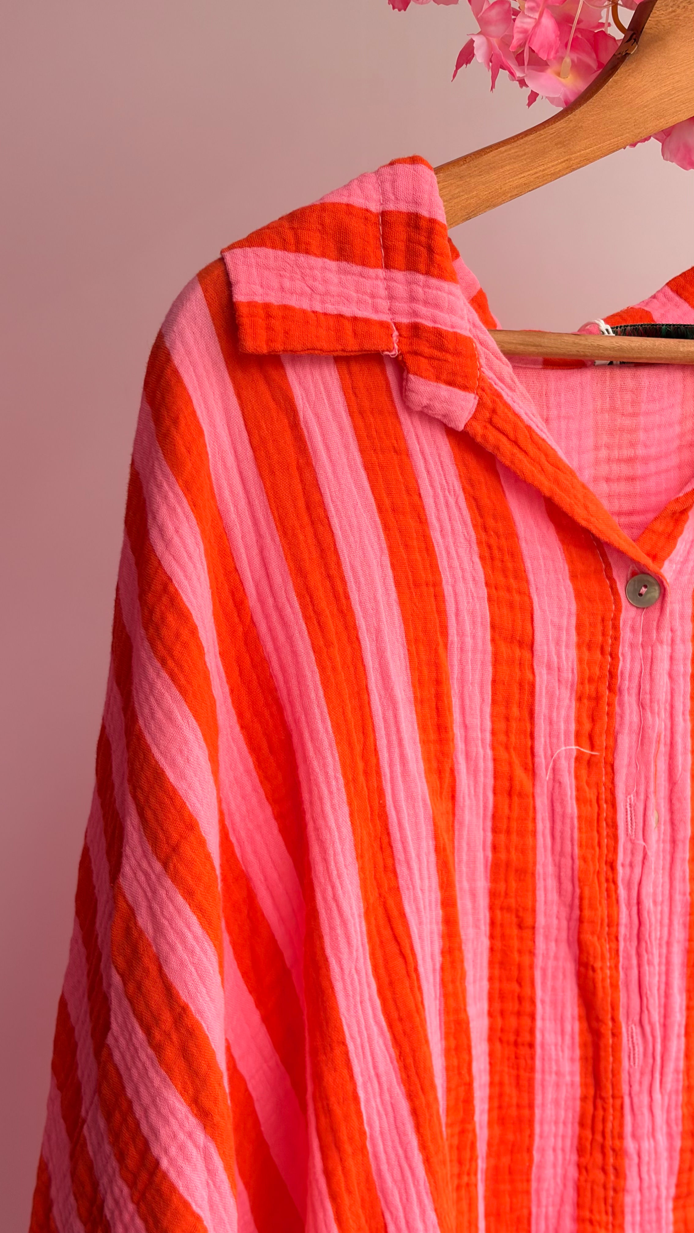 🌺 Chemise oversize en gaze de coton rayée – Grande taille 🌺
