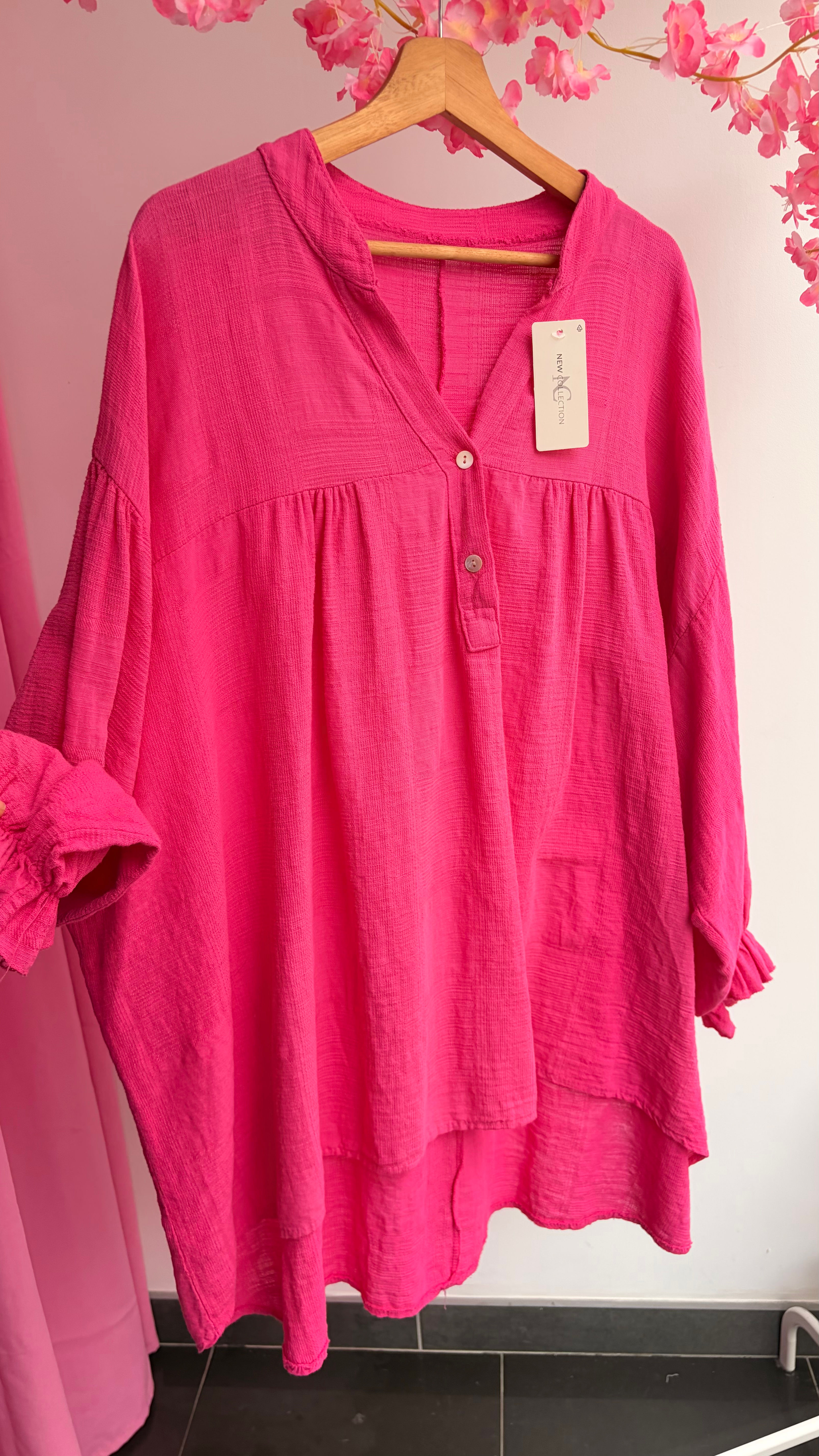💖 Blouse oversize en gaze de coton fuchsia – Grande taille 💖