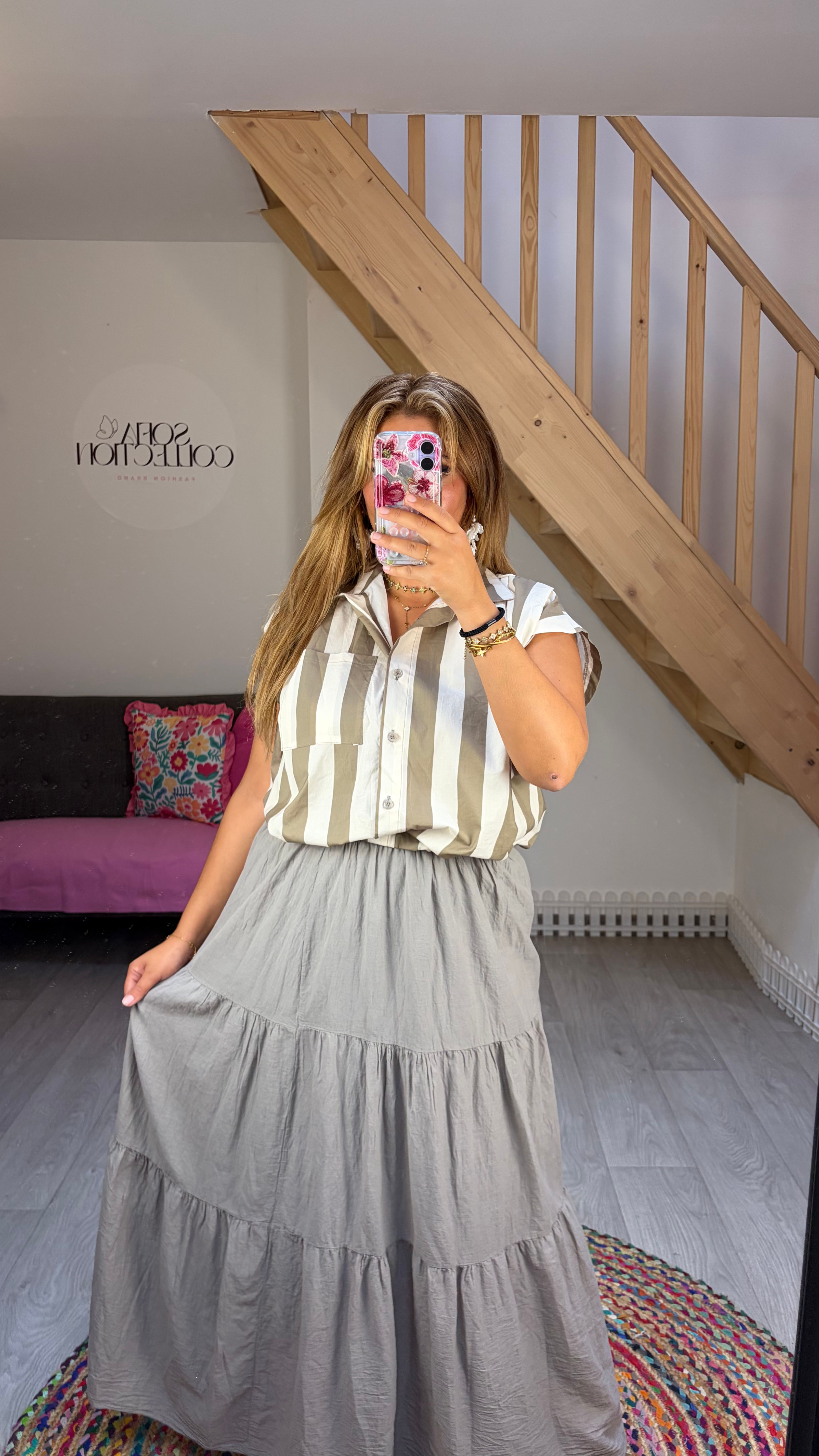 Jupe Longue Bleu taupe