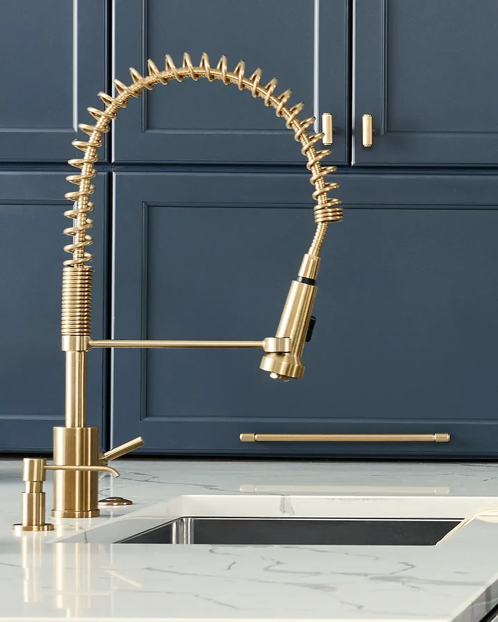Kosher kitchen renovation | dark blue kitchen cabinets | brass kitchen faucet | kitchen island | kitchen glass pendant lights