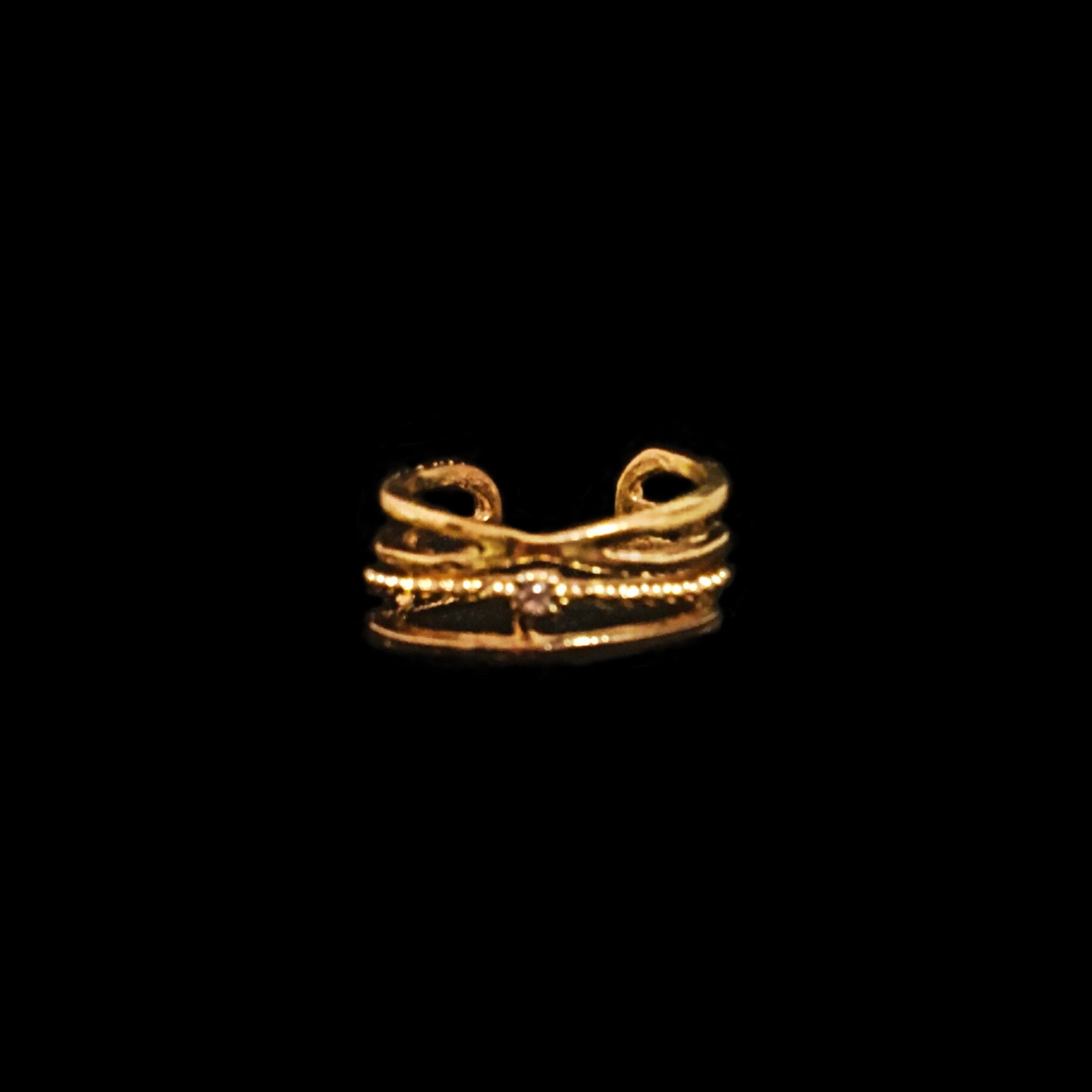 Gold Triple Open Band with Middle-Diamond-Stone Ring