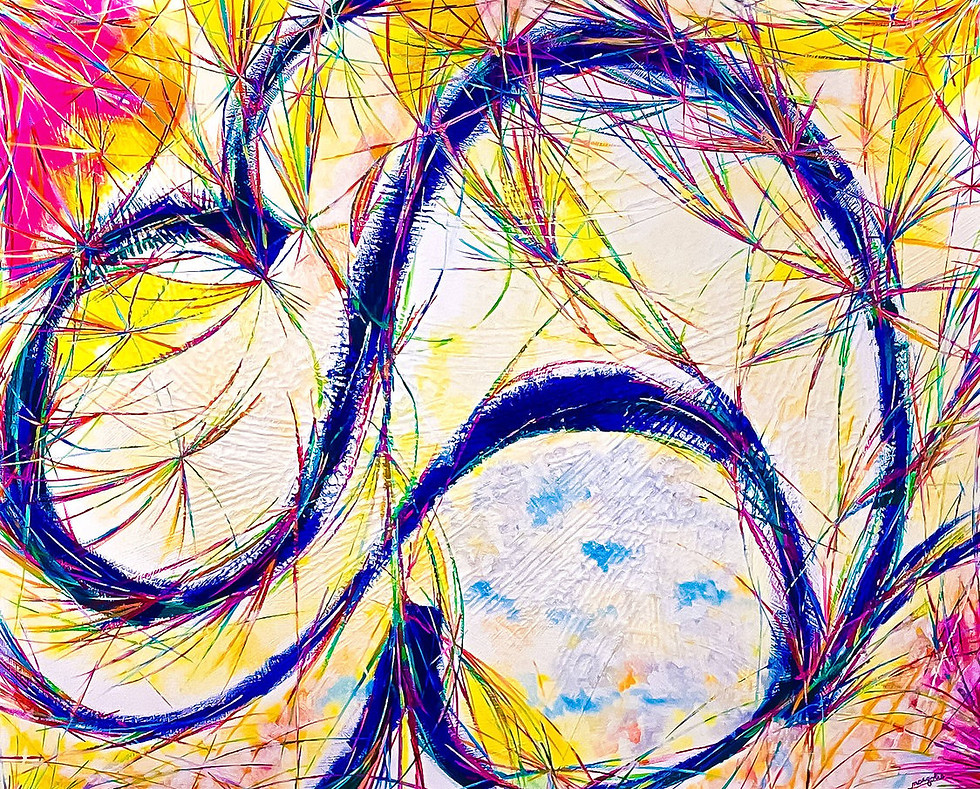 Abstract fine art print "Fireworks" by Mike Margolis, featuring a colorful abstract design.