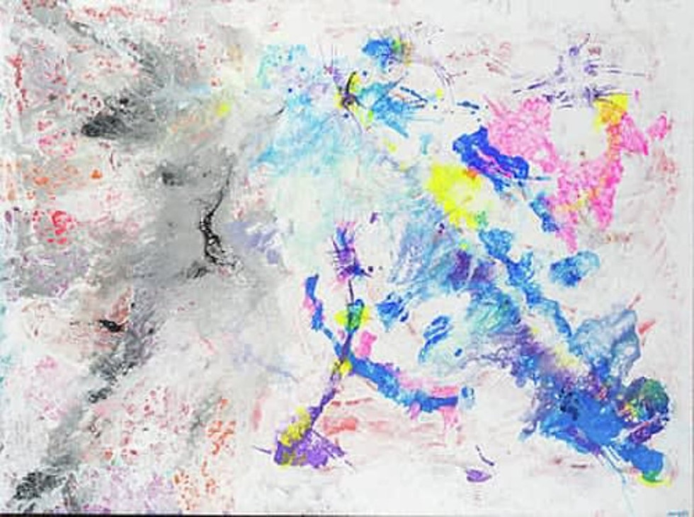Abstract fine art print "In Gray, Pink, and Blue will Prevail" by Mike Margolis, featuring a colorful abstract design.