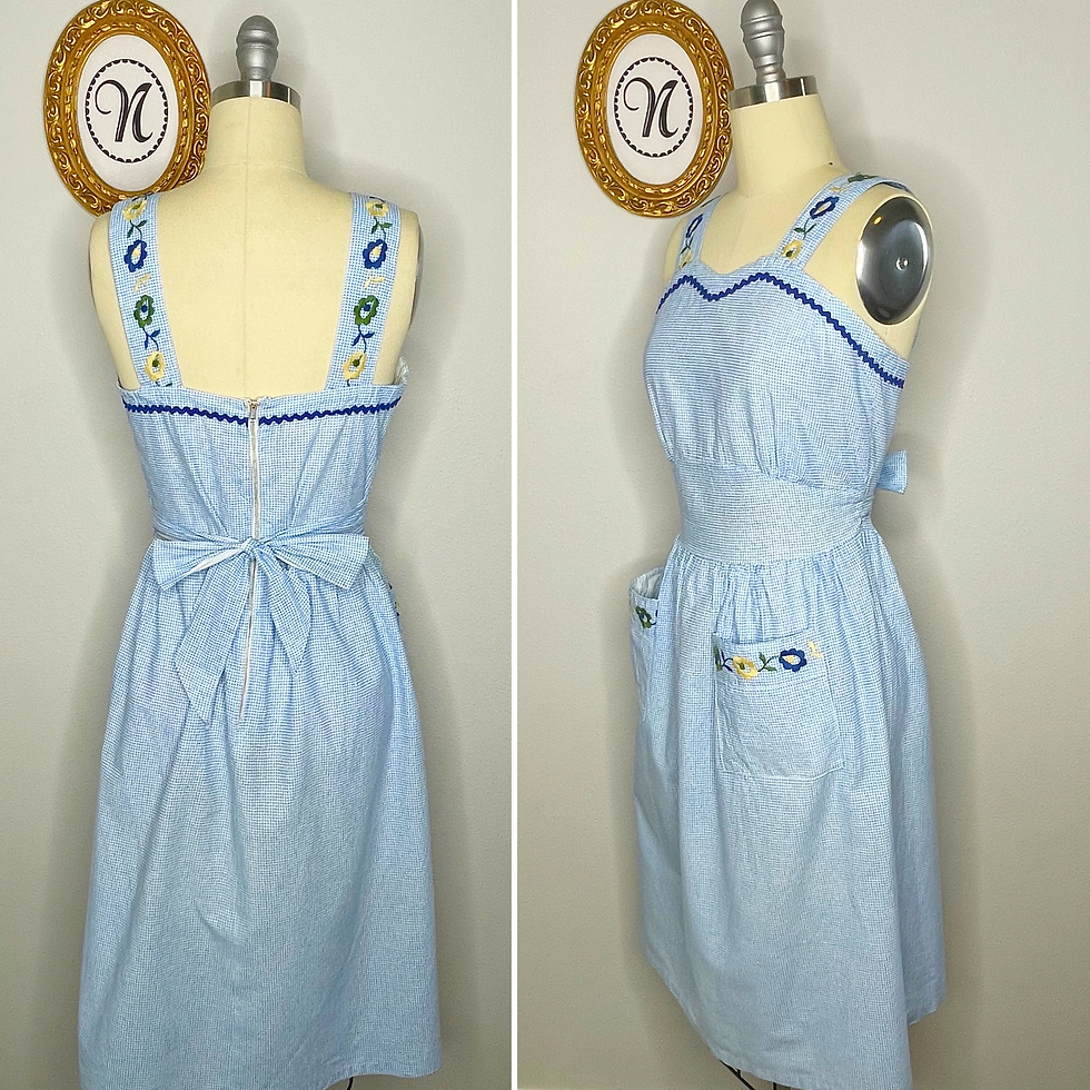 Thumbnail: 1950s gingham embroidered sun dress