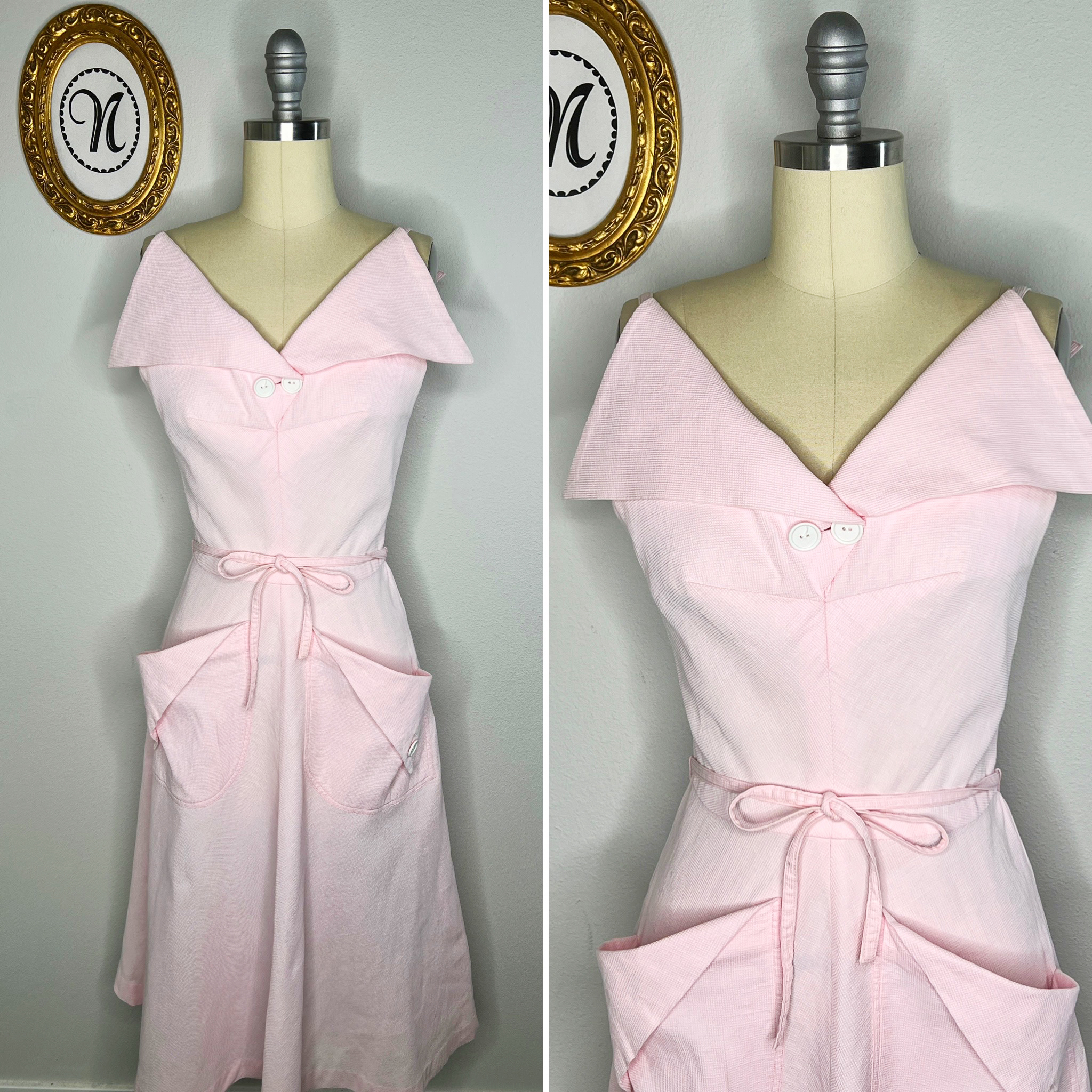 1940s Waffle Cotton Dress by Doris Dodson