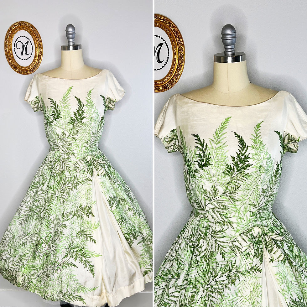 Thumbnail: 1950s Silk Fern Print Dress