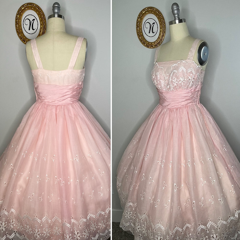 Thumbnail: 1950s pink cotton eyelit dress
