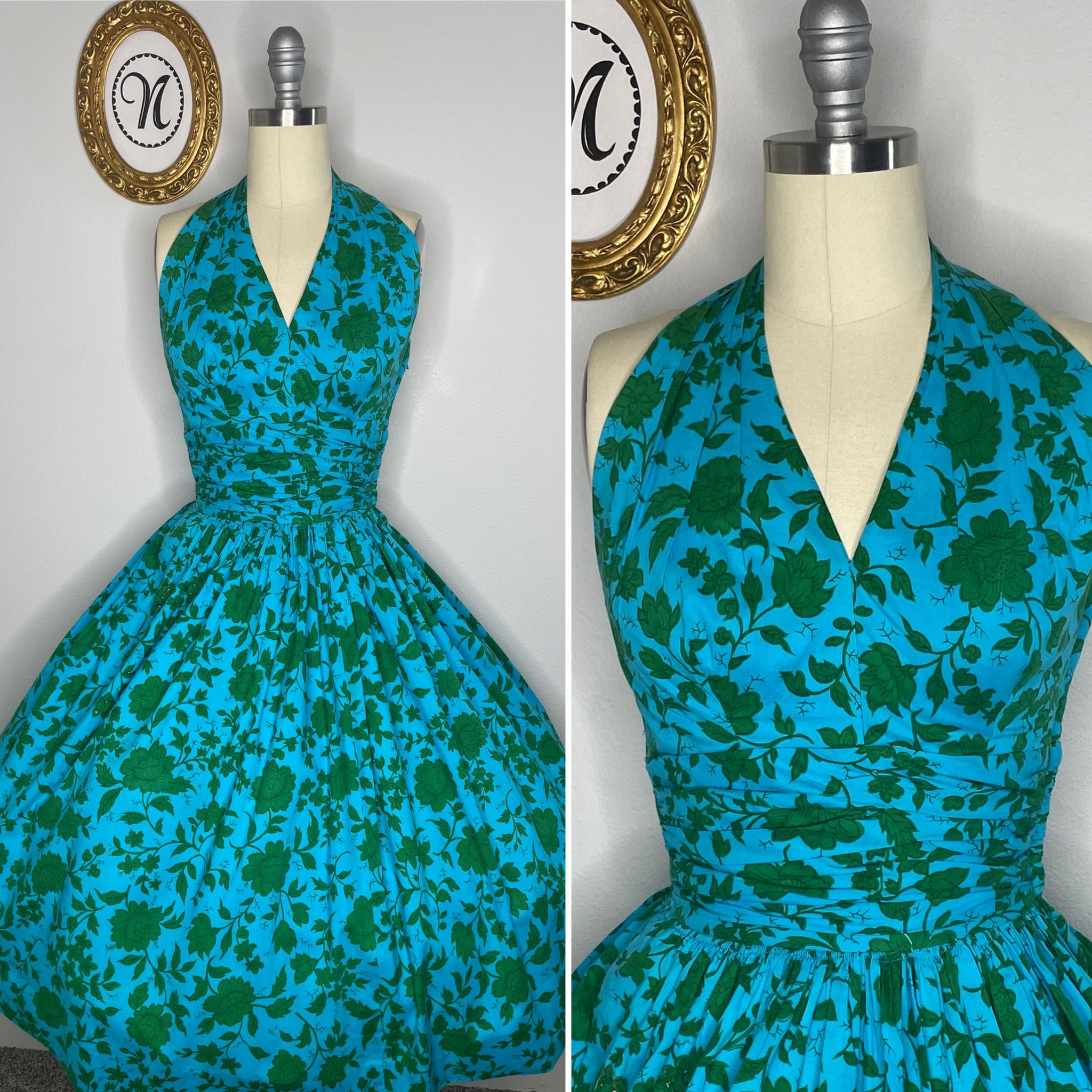 1950s Green Floral Halter