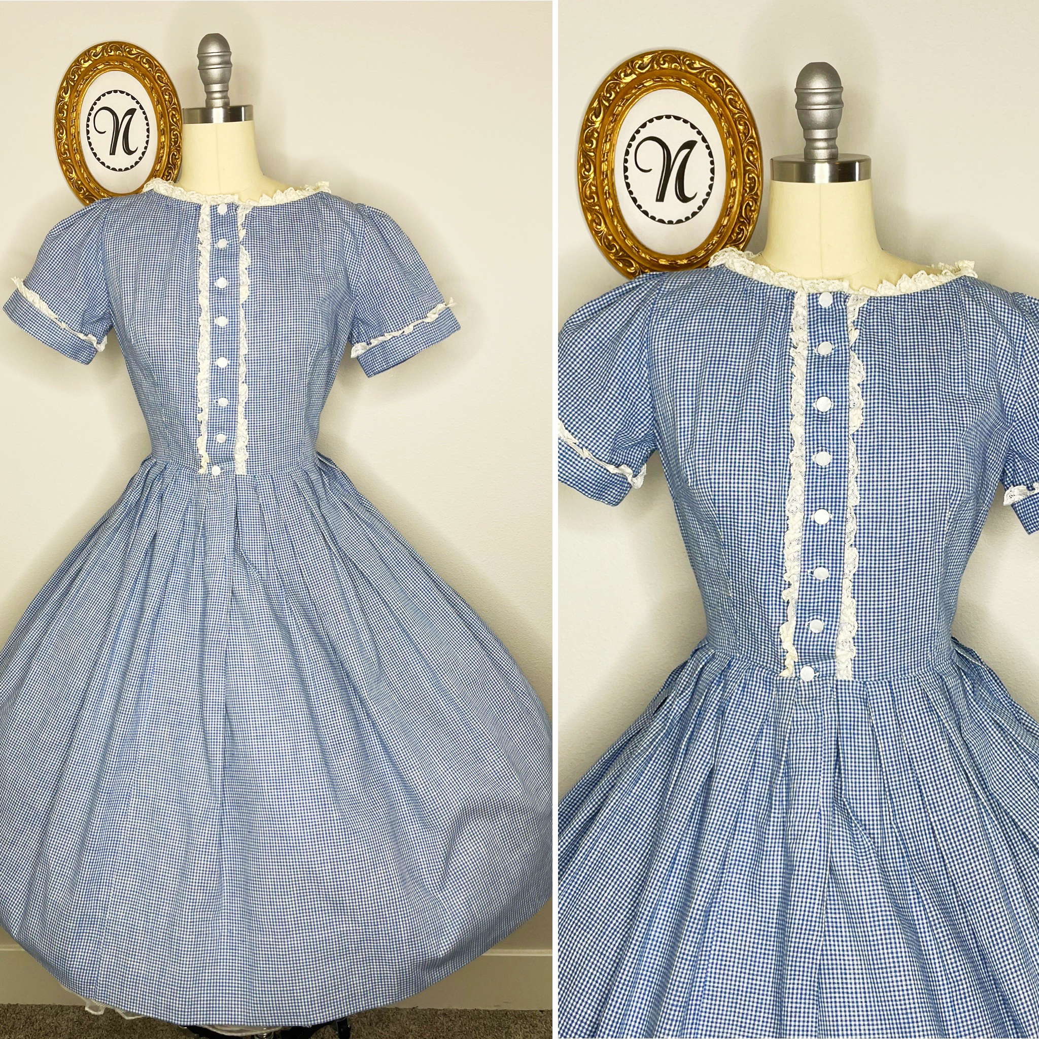 1950s sweet lace trimmed gingham dress