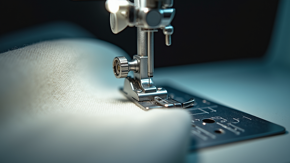 Close-up view of sewing machine needle and fabric