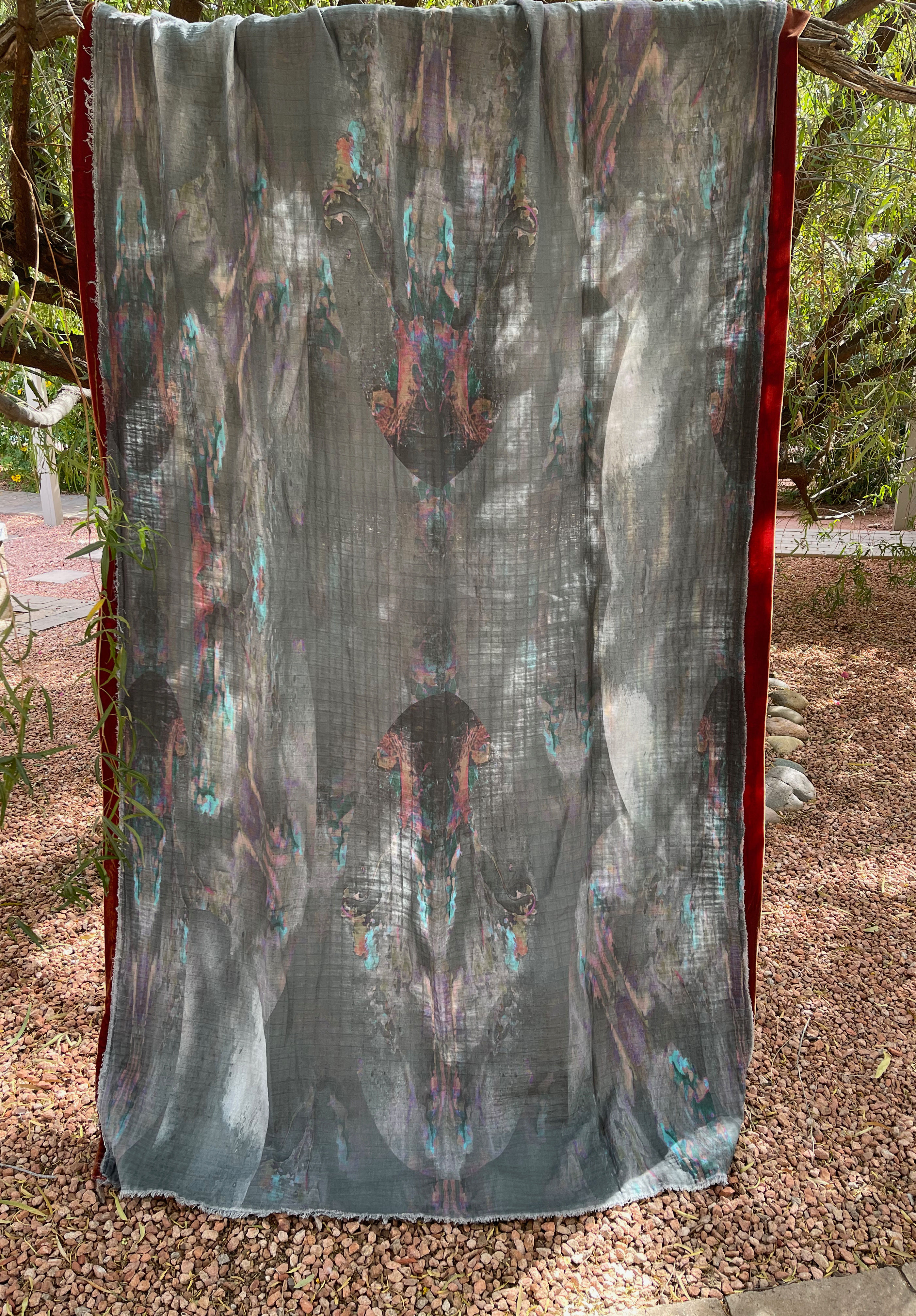 Organic Cotton-Silk Velvet Bubbe Medicine Blanket Lavender Gray/Cognac