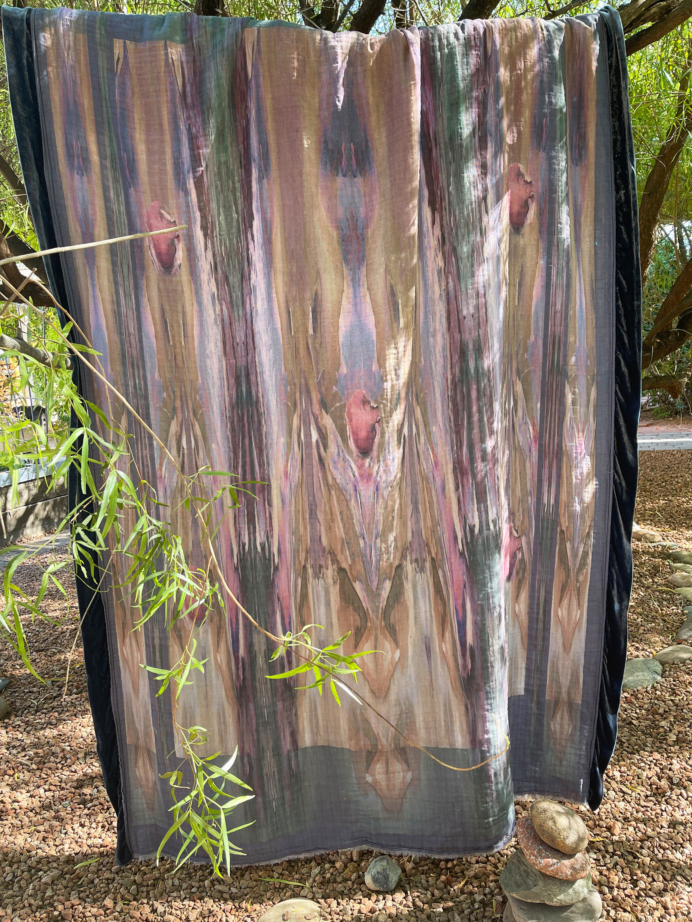 Steel blue Heart Warrior Gauze and Silk Velvet Bubbe Medicine Blanket