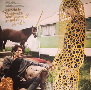 art therapy collage Vogue magazine, rock star genes, unicorn, coccoon, vintage camper van, Los Angeles, California