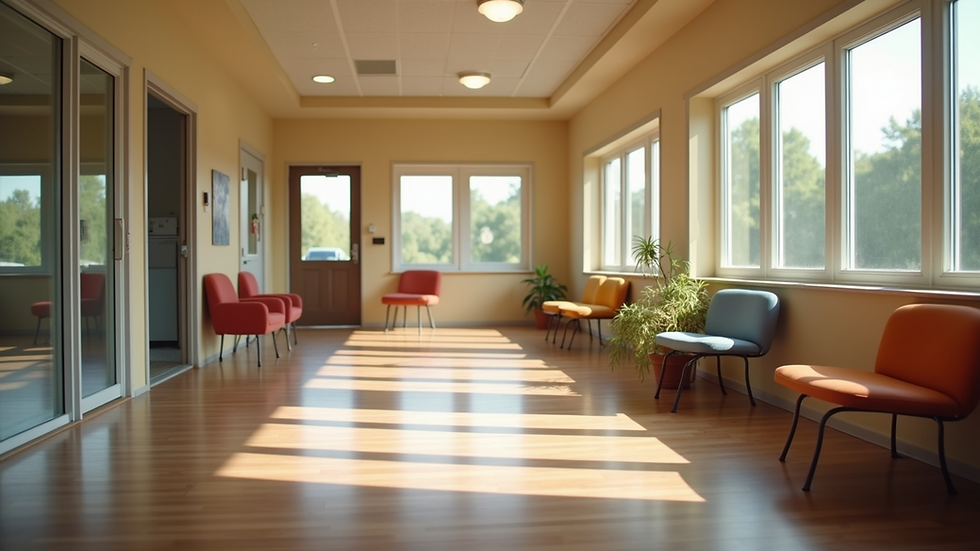 Wide angle view of a community center offering family services