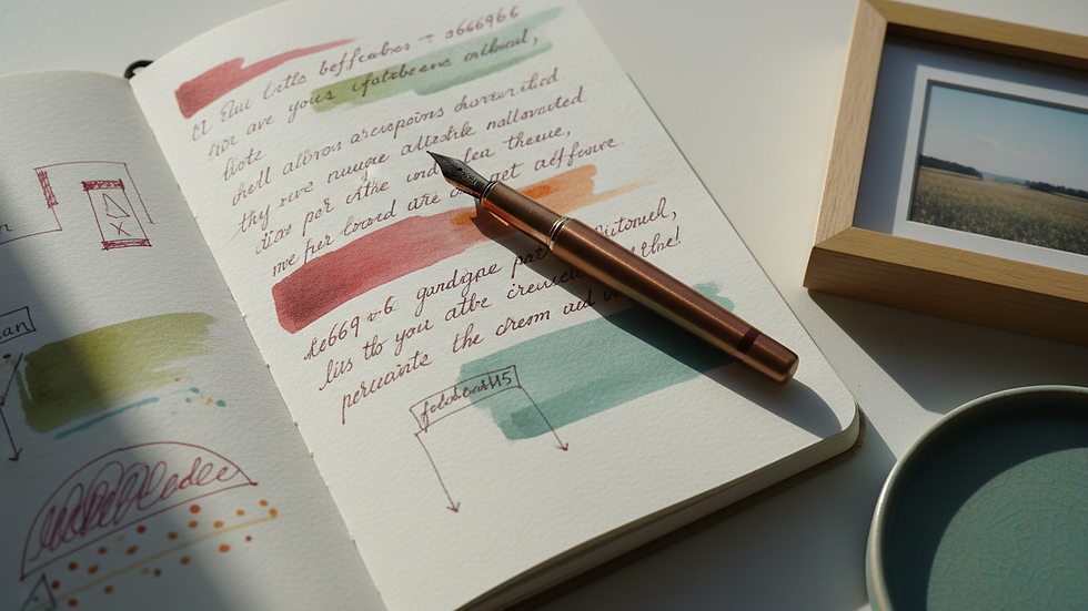 Close-up view of a notebook with handwritten notes and a pen