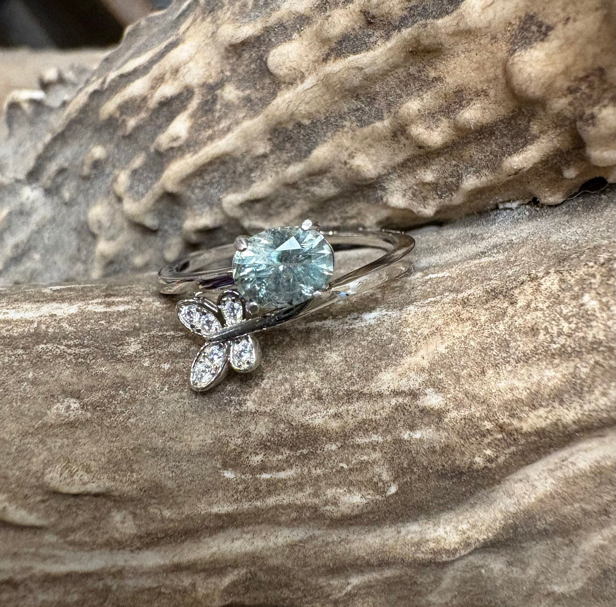 Untreated Montana Sapphire Ring Size 7, 1.05 ct Natural Sapphire Butterfly Ring,