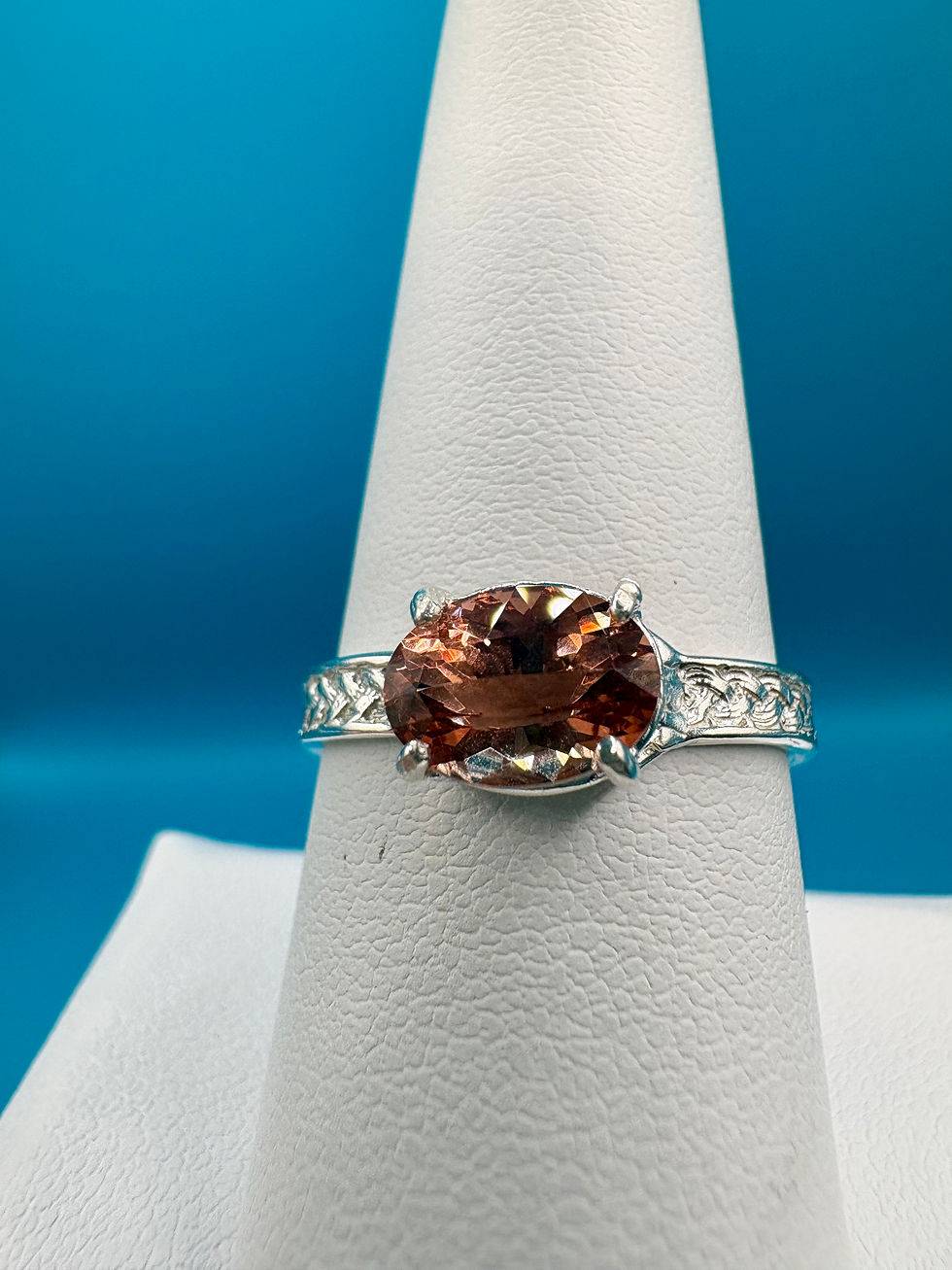 Thumbnail: Oregon Sunstone Ring – East-West Oval, Sterling Silver Wheat Band, Hand-Mined Pl