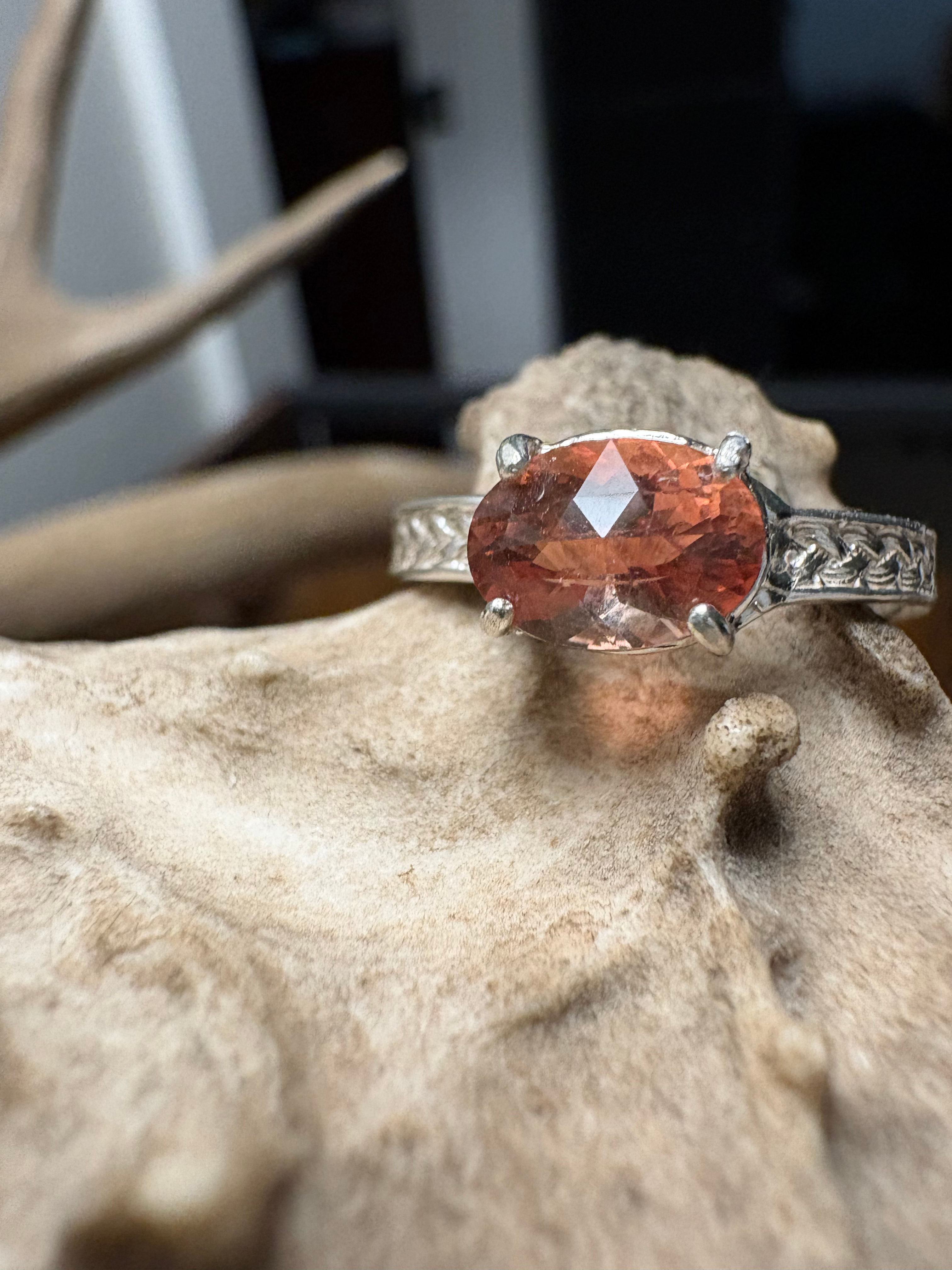 Oregon Sunstone Ring – East-West Oval, Sterling Silver Wheat Band, Hand-Mined Pl
