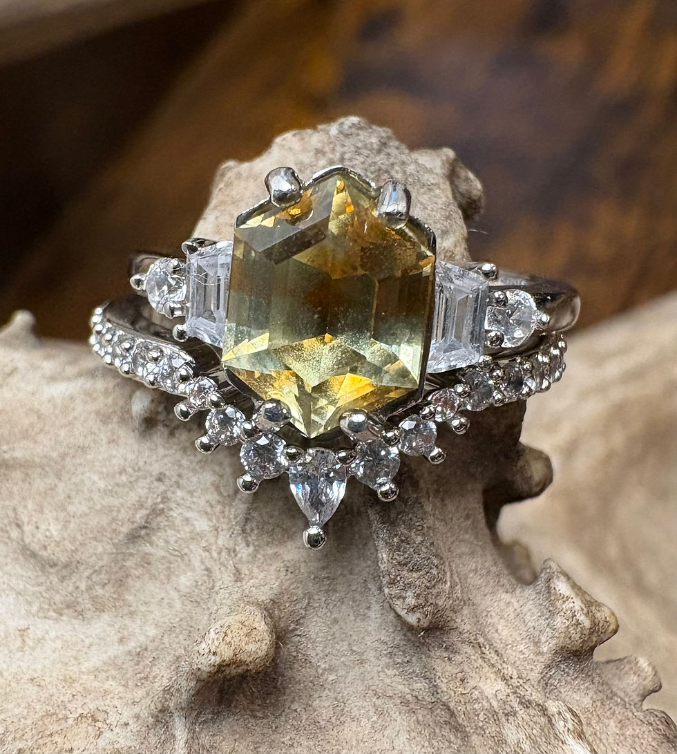 Thumbnail: Montana Hexagon Sapphire Ring, Sterling Silver Art Deco Engagement Band Guard