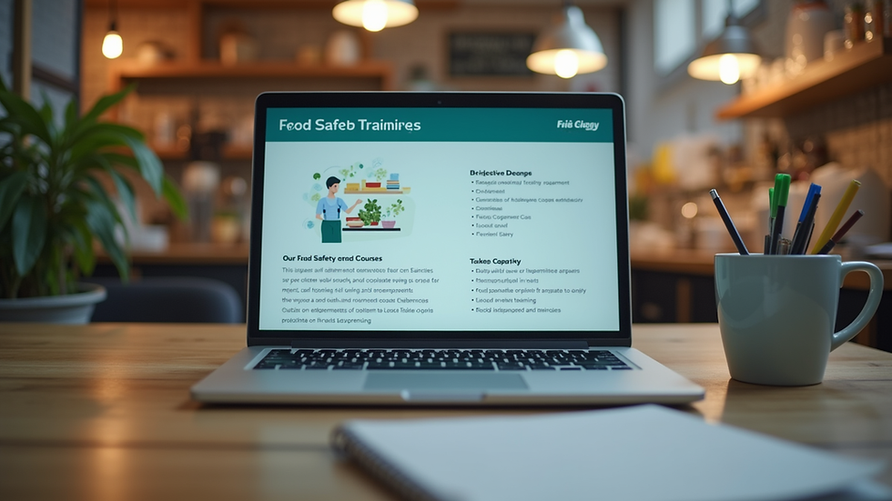 Eye-level view of a laptop displaying an online training course on food safety