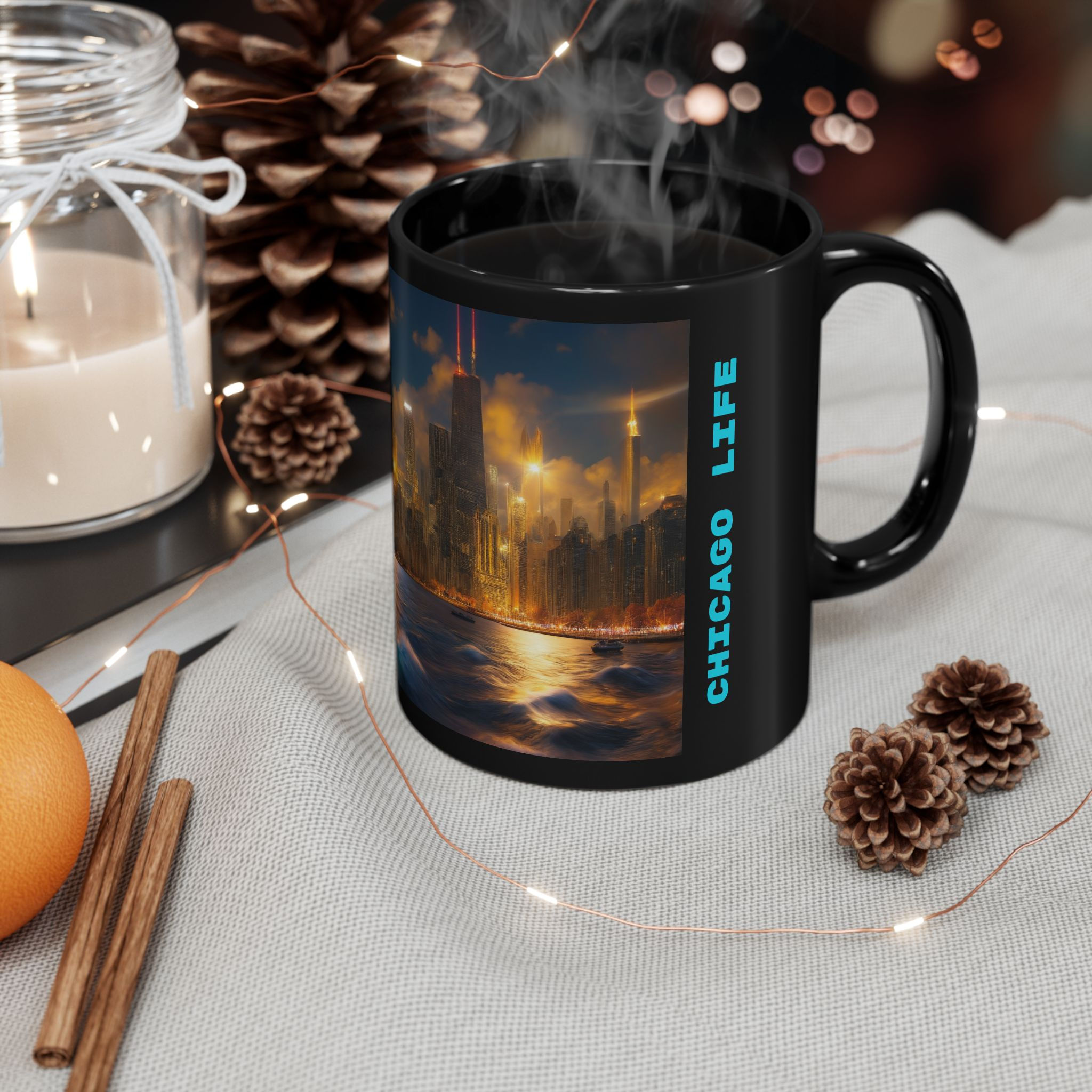 Chicago Night Sky Black Mug 11oz