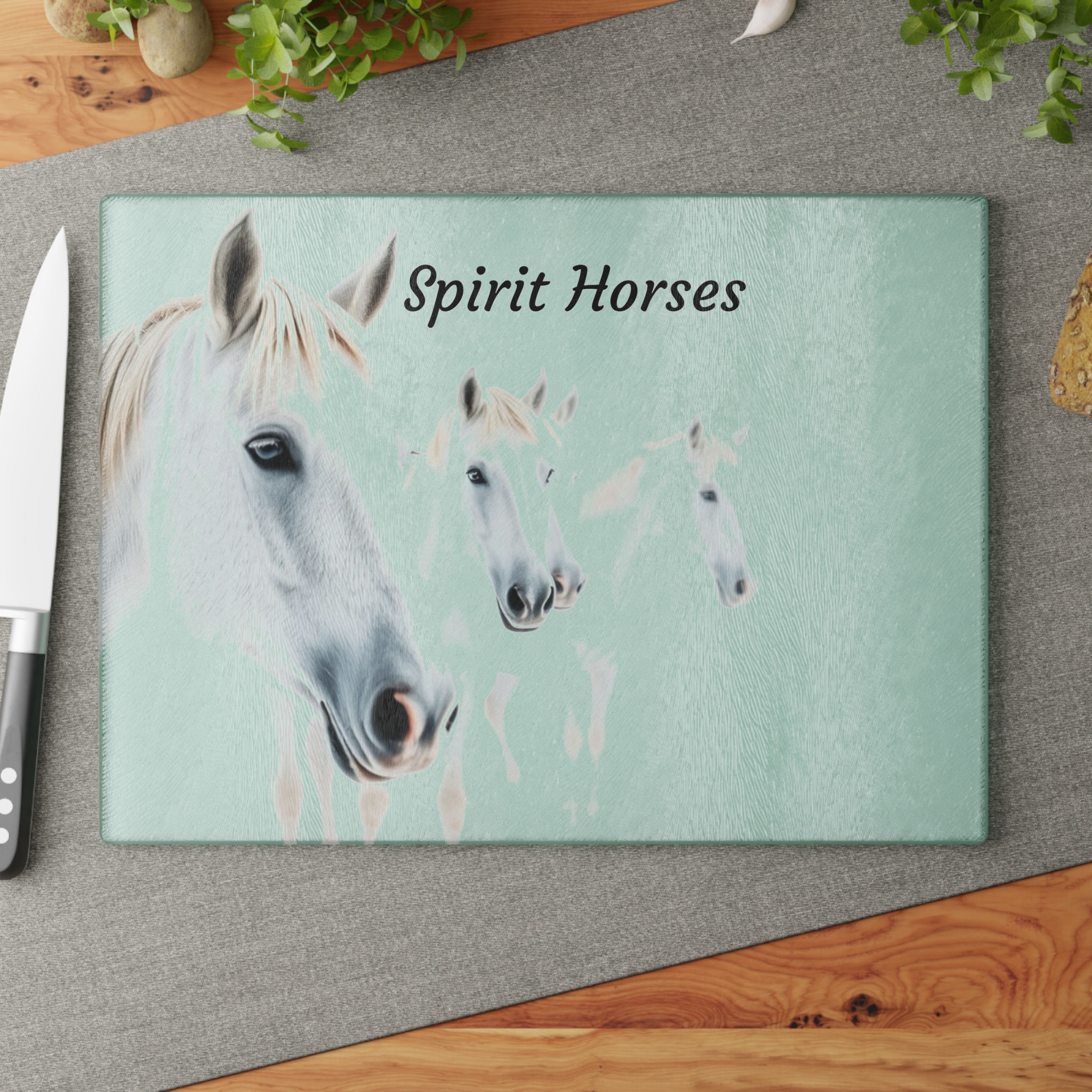 Spirit Horses Custom Glass Cutting Board