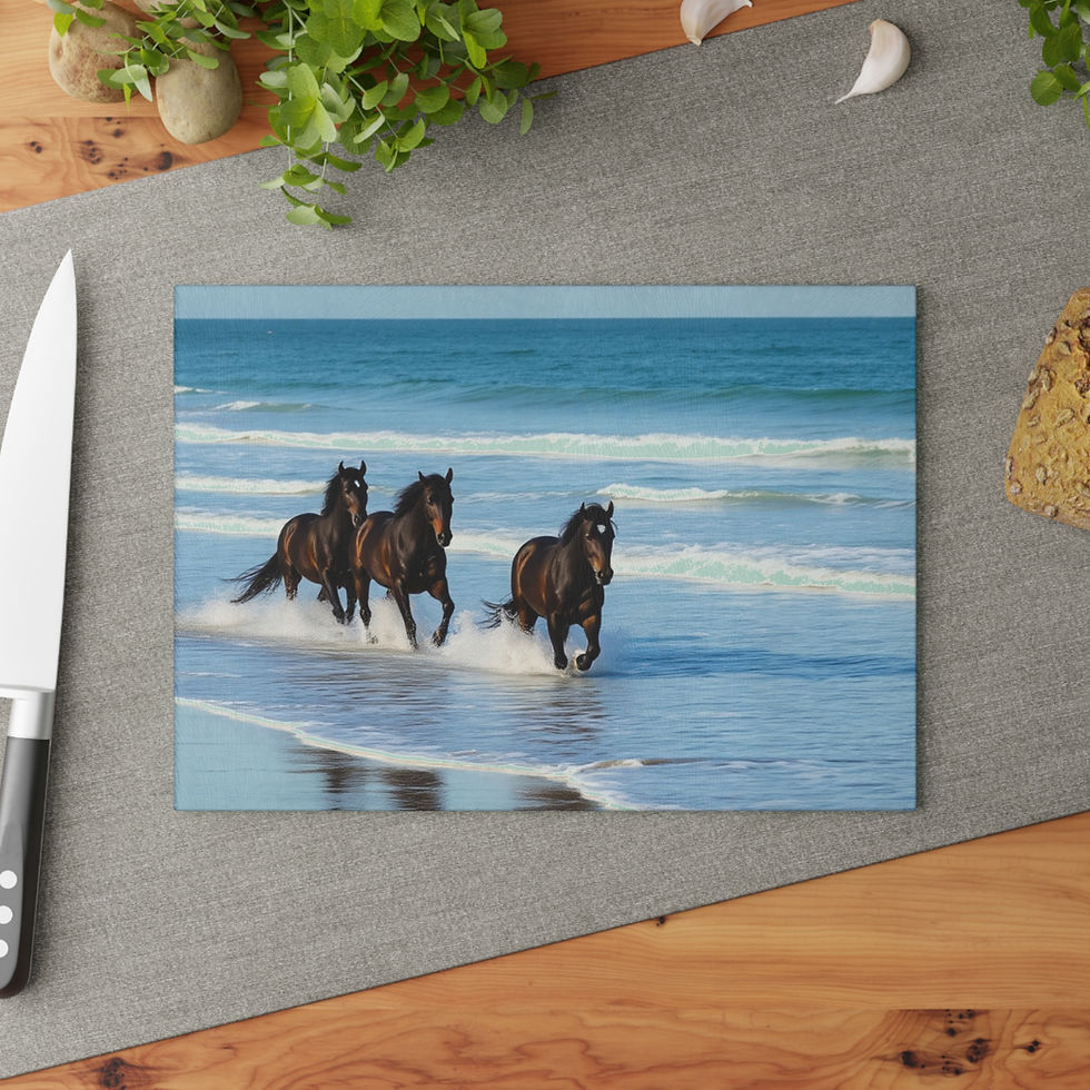 Thumbnail: Horses On The Beach Custom Glass Cutting Board