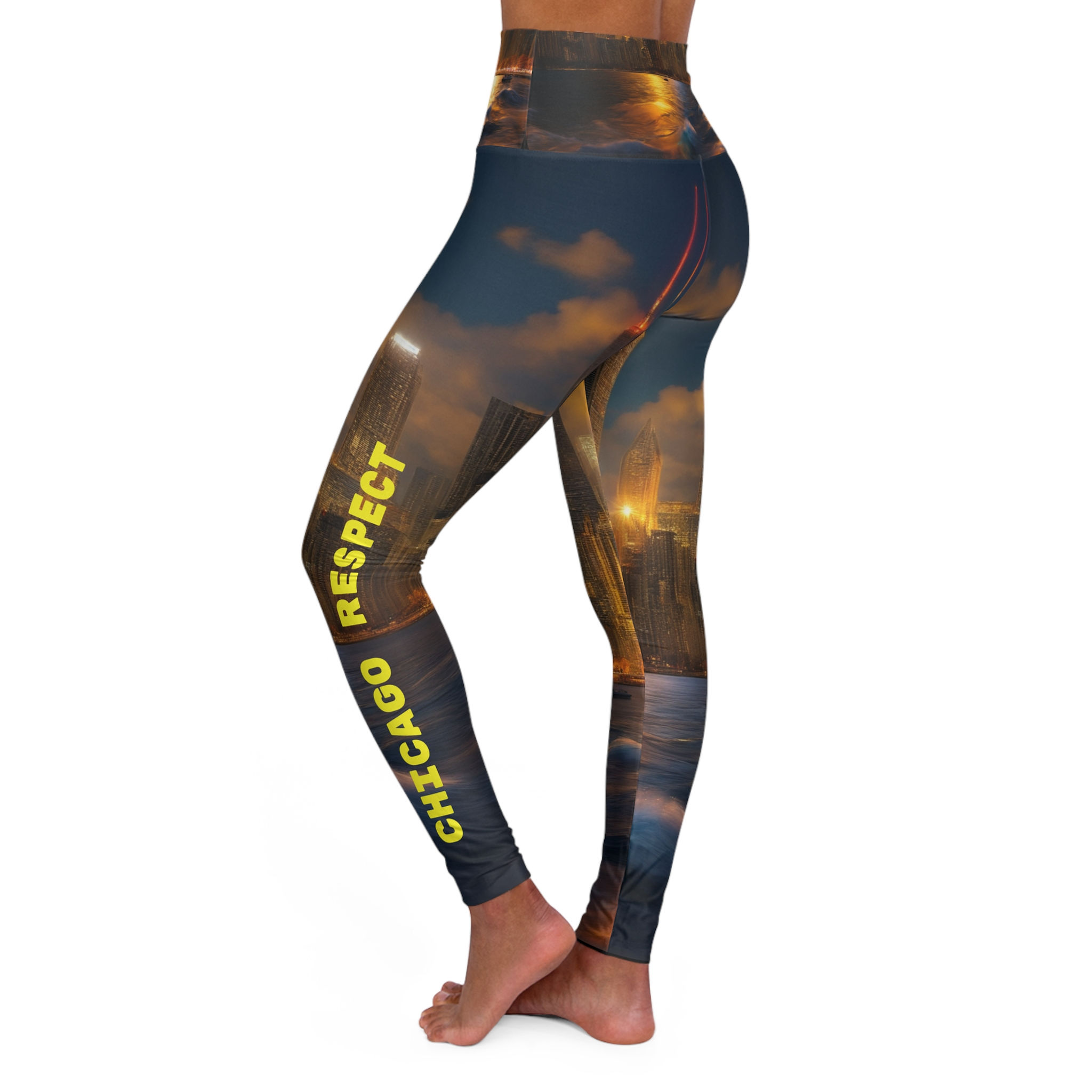 Chicago Respect High Waisted Yoga Leggings From The Chicago Night Sky Collection