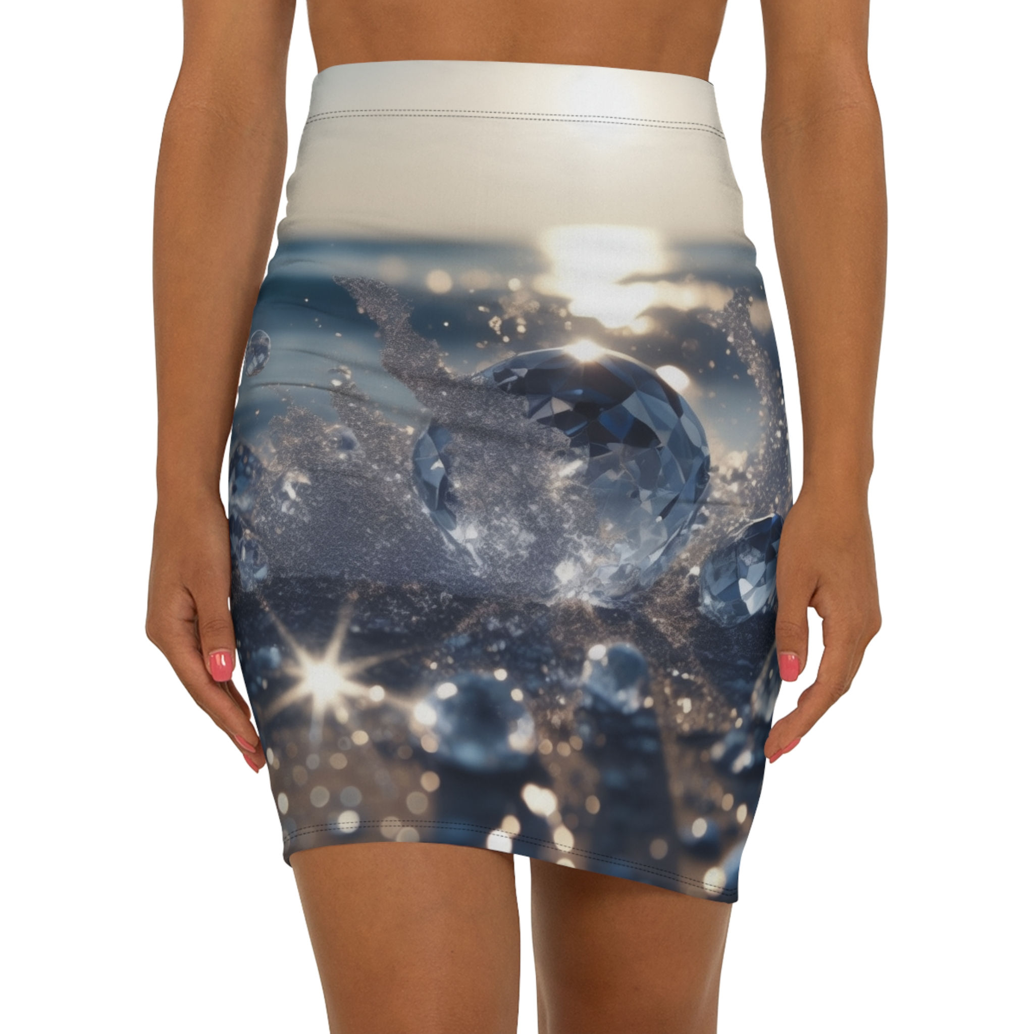 Crystal Splash - Collection, Women's Mid-Waist Pencil Skirt (AOP)