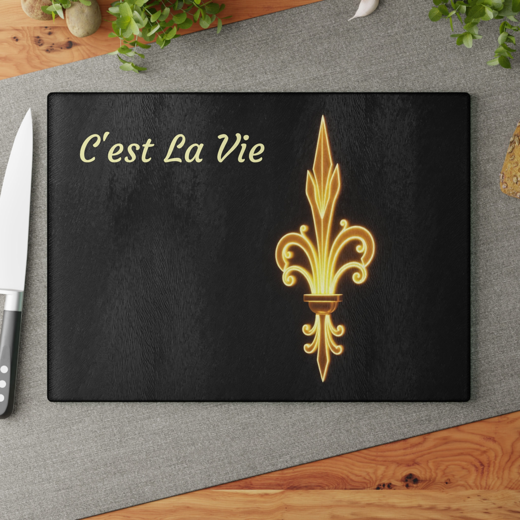 C'est La Vie, Fleur De Lis Custom Glass Cutting Board