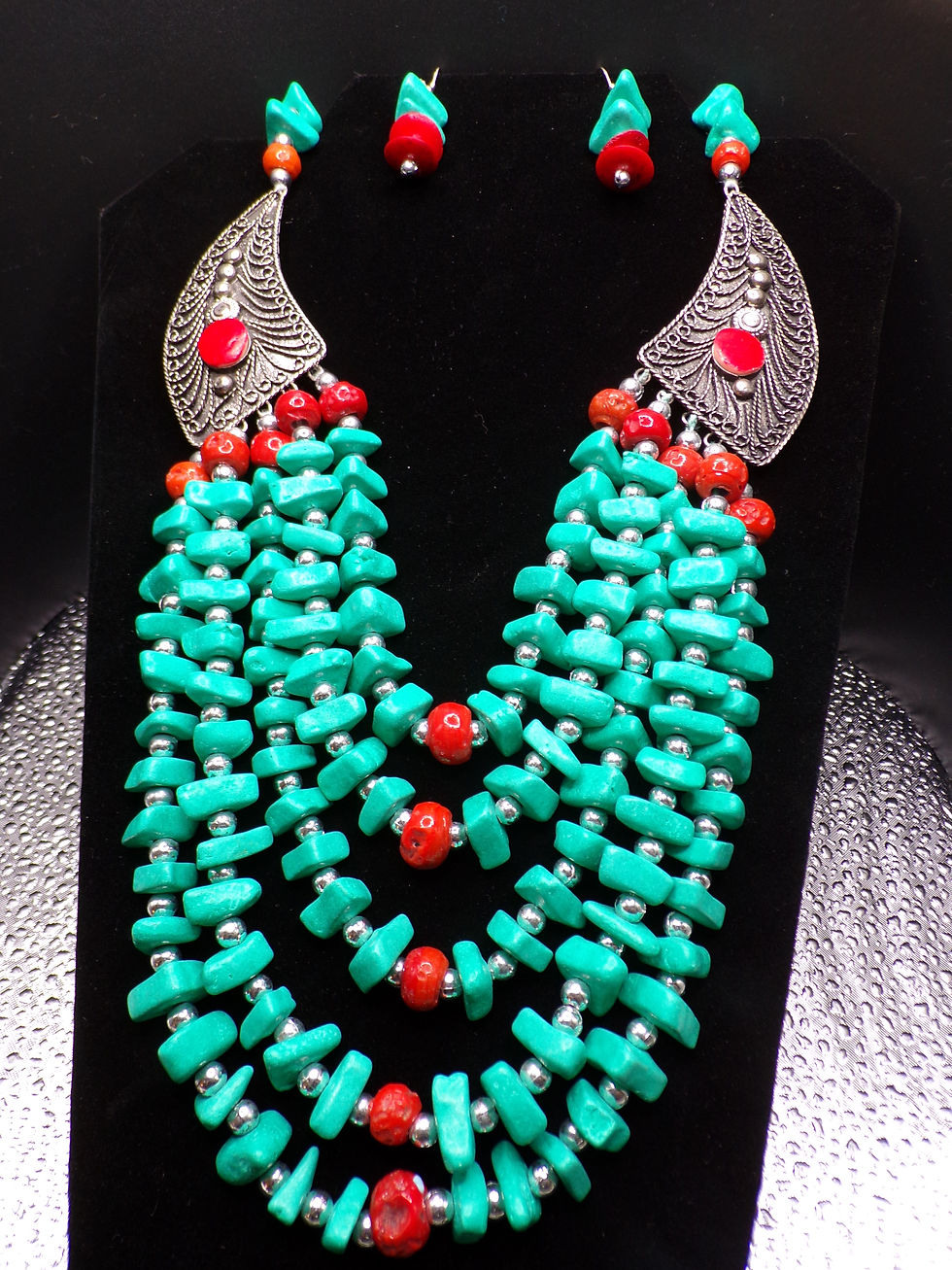 Thumbnail: Beaded Turquoise Winged Necklace Set