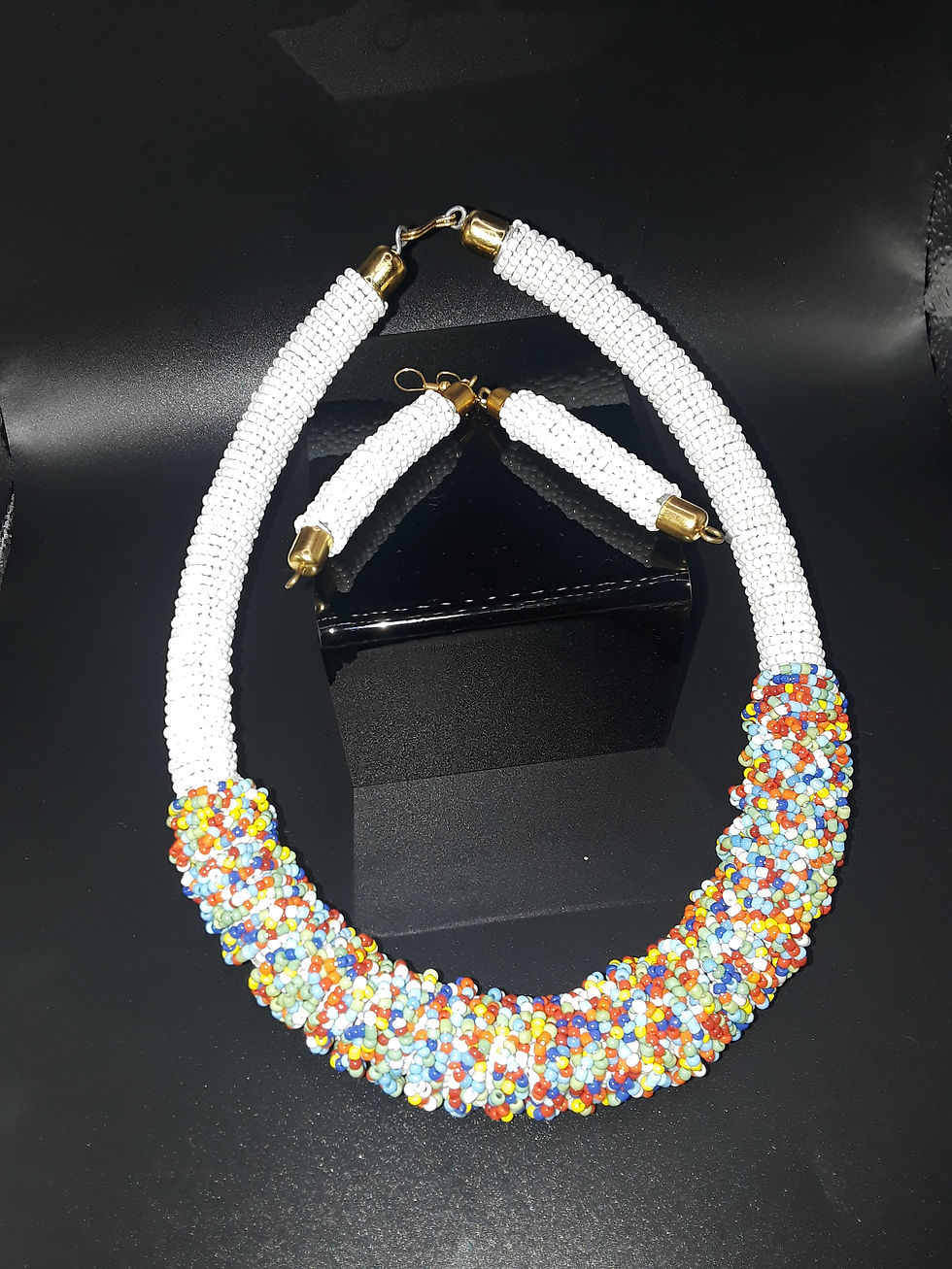Thumbnail: Large Maasai White Bead Choker and Earrings