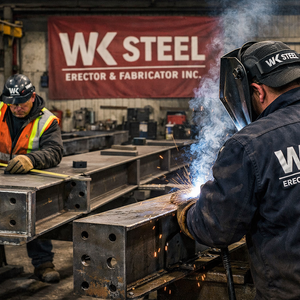 WK Steel Fabrication Services two workers measuring and welding