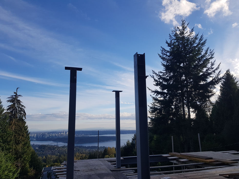 Steel columns on job site