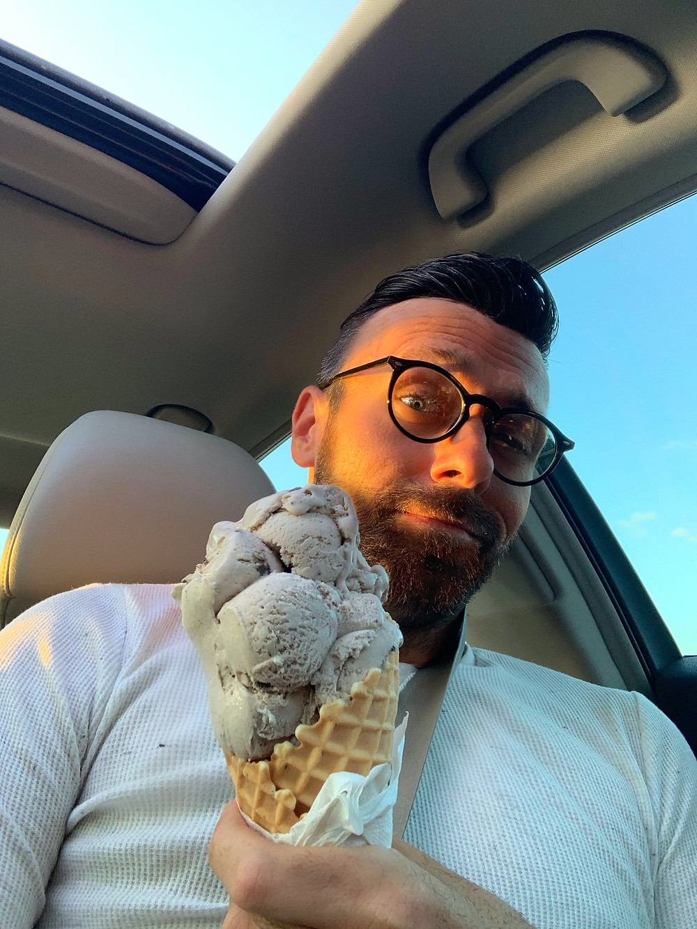 Double Scoop Cookies and Cream Ice Cream on a Waffle Cone