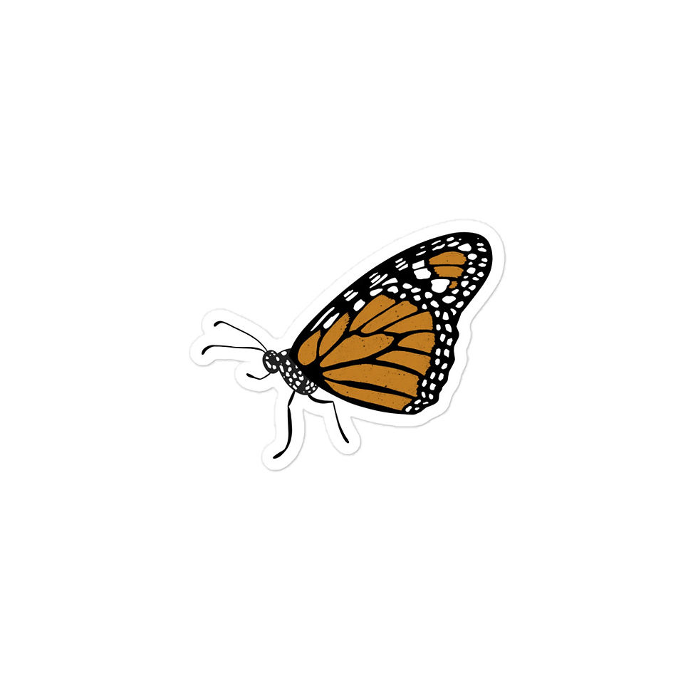 Thumbnail: Small black and orange monarch butterfly vinyl sticker on white background.