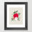 Thumbnail: Red pomegranate painting with green leaves and white and pink flowers on cream background with black frame and white matte.