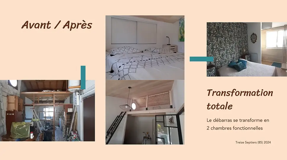 Avant/Après Transformation garage en chambre et mezzanine Treize-septiers (85)