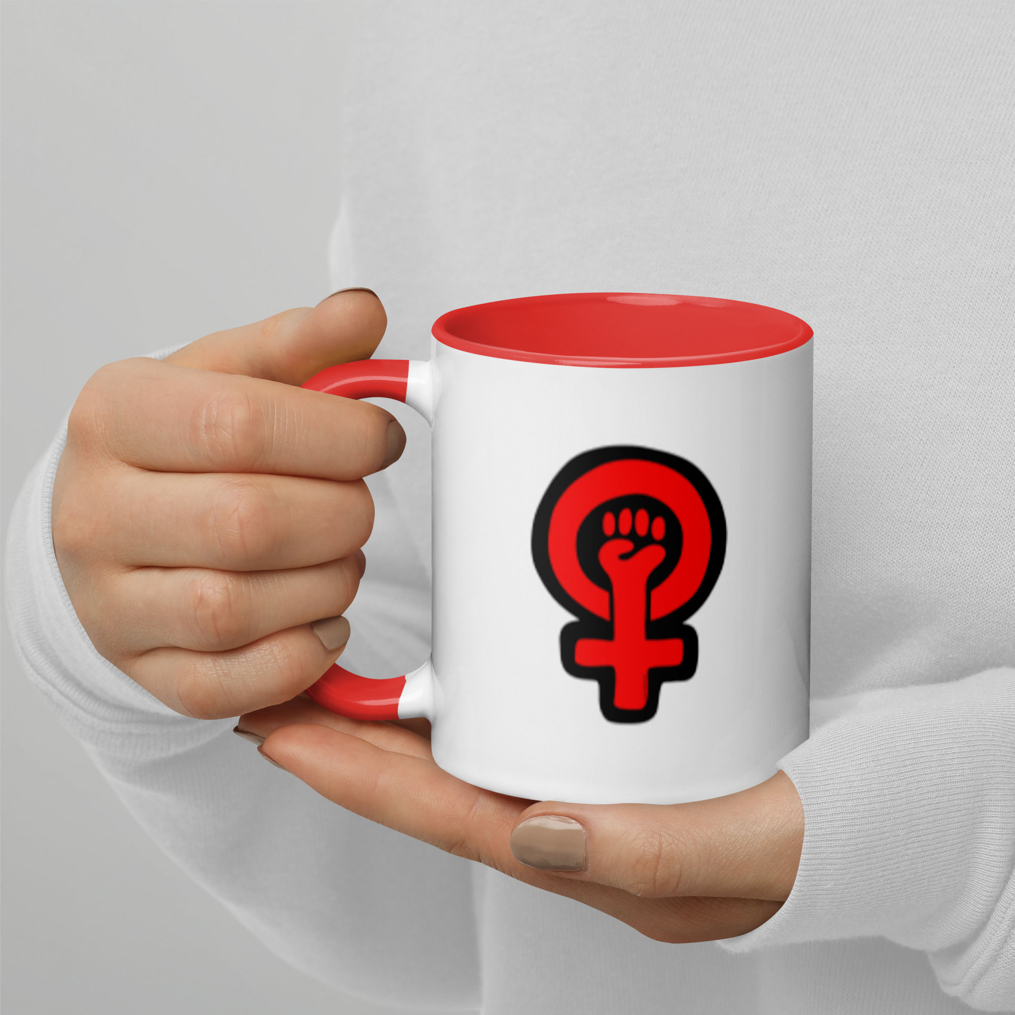 female.liberation White Ceramic Mug with Red Accents