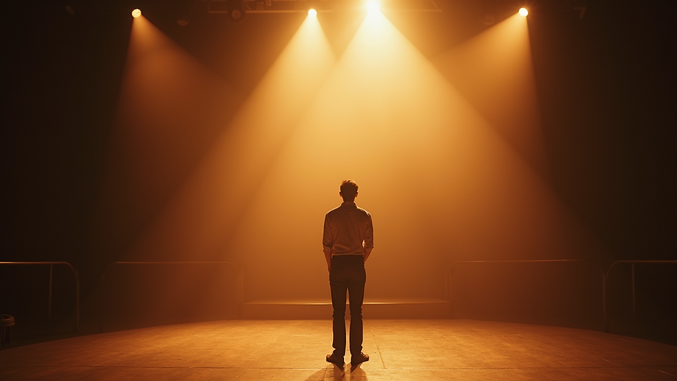 Vista de un cantante en un escenario iluminado