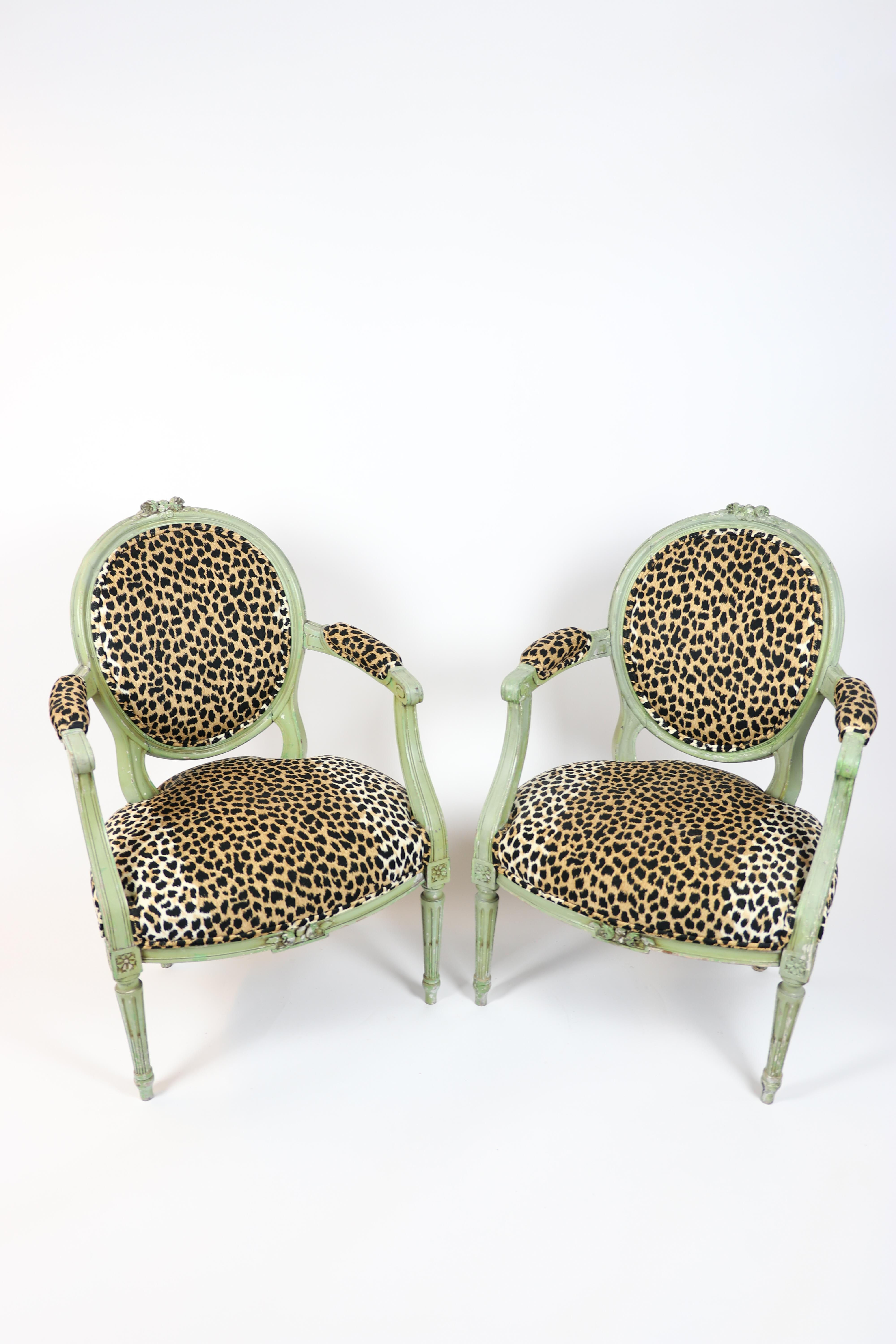 Pair of French Fauteuils in Leopard Print