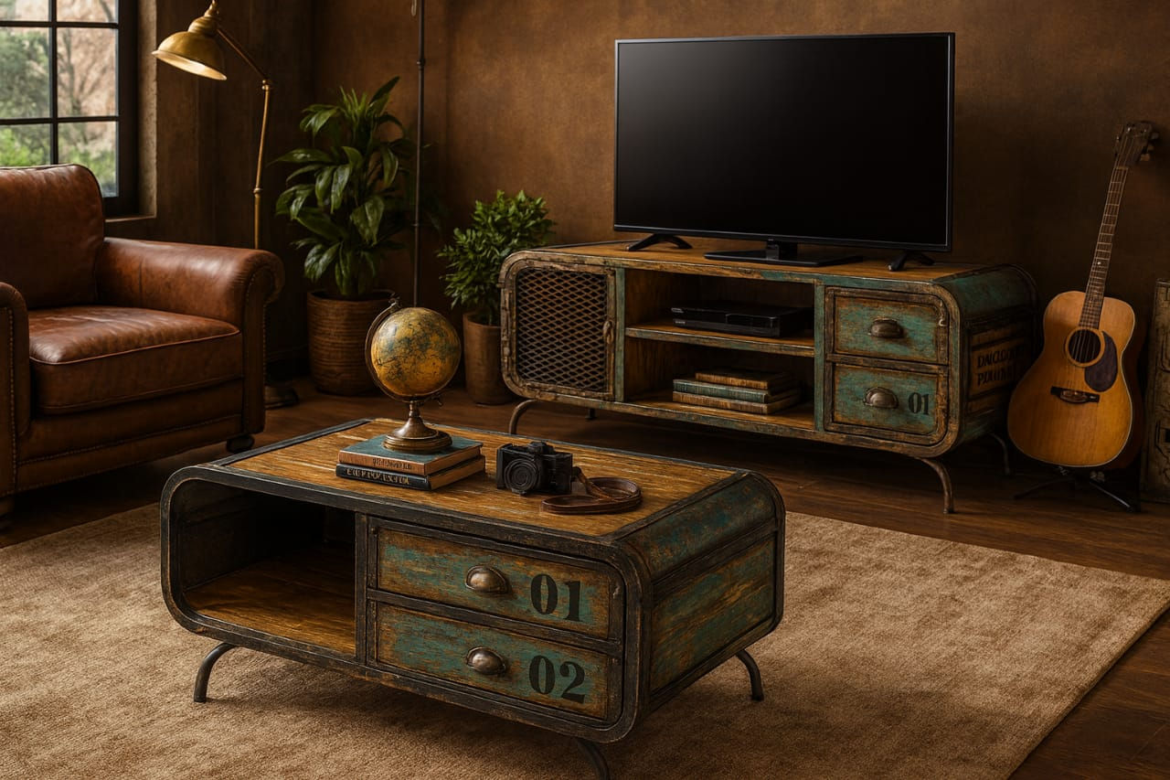 MESA DE CENTRO MADERA Y HIERRO