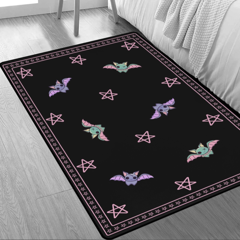 Miniatură: Cute Bats and Pentagrams Rectangular Rug

