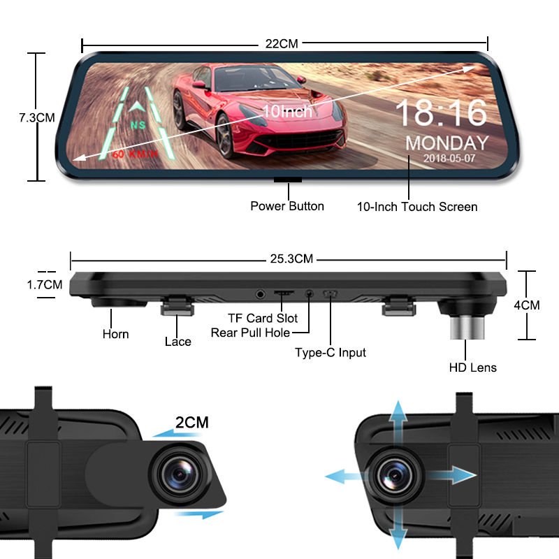 Thumbnail: E-ACE 2.5K Mirror Camera For Car Touch Screen Video Recorder Rearview Mirror 